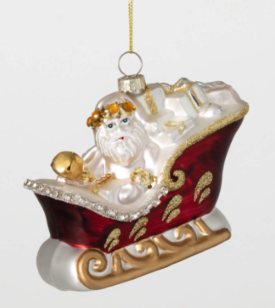 Santa in Sleigh Glass Ornament