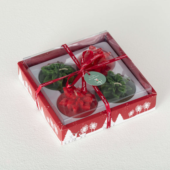 Boxed Poinsettia Votives S/4