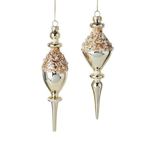 Pearl Beaded Finial Ornament - 2 Assorted