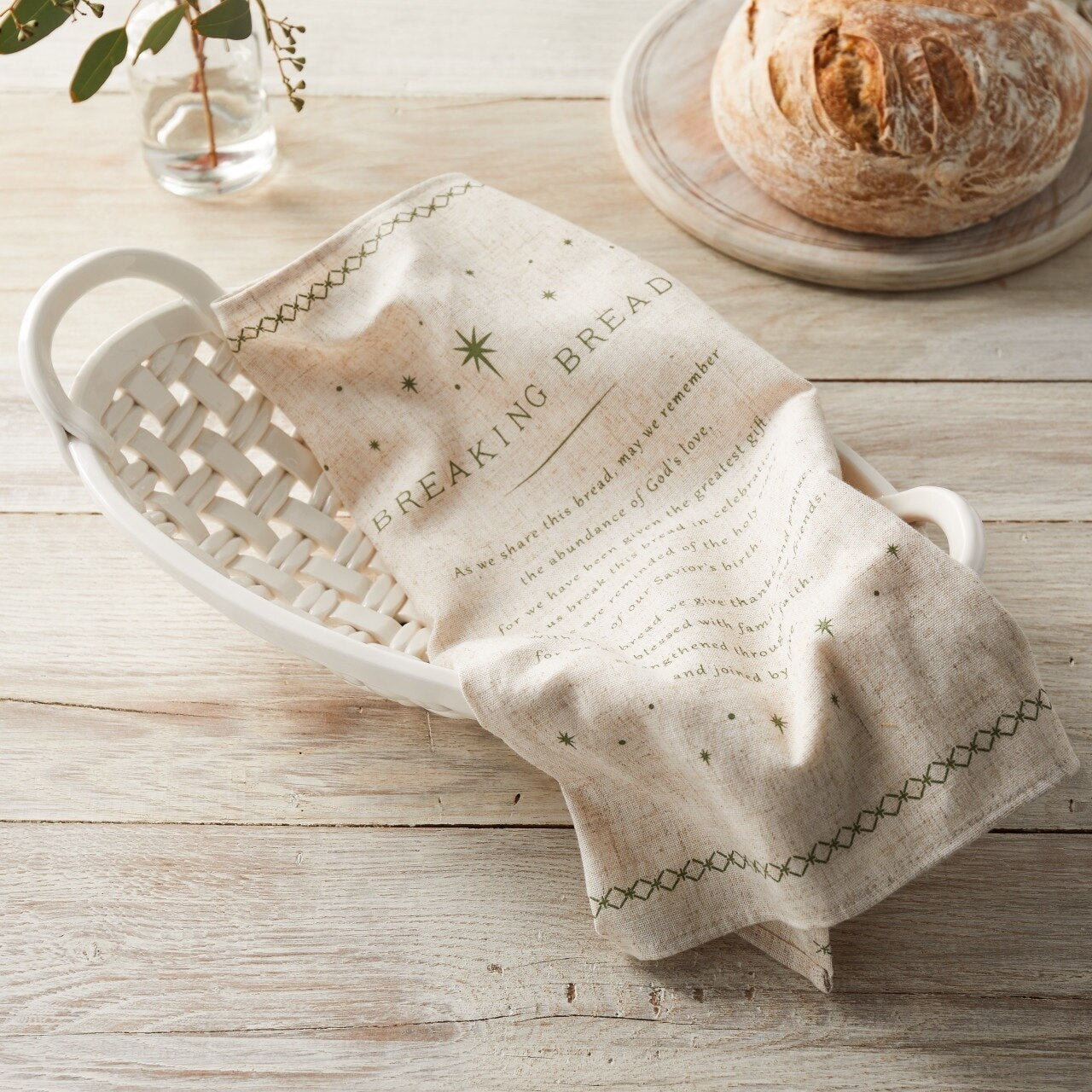 Ceramic Bread Basket with Towel