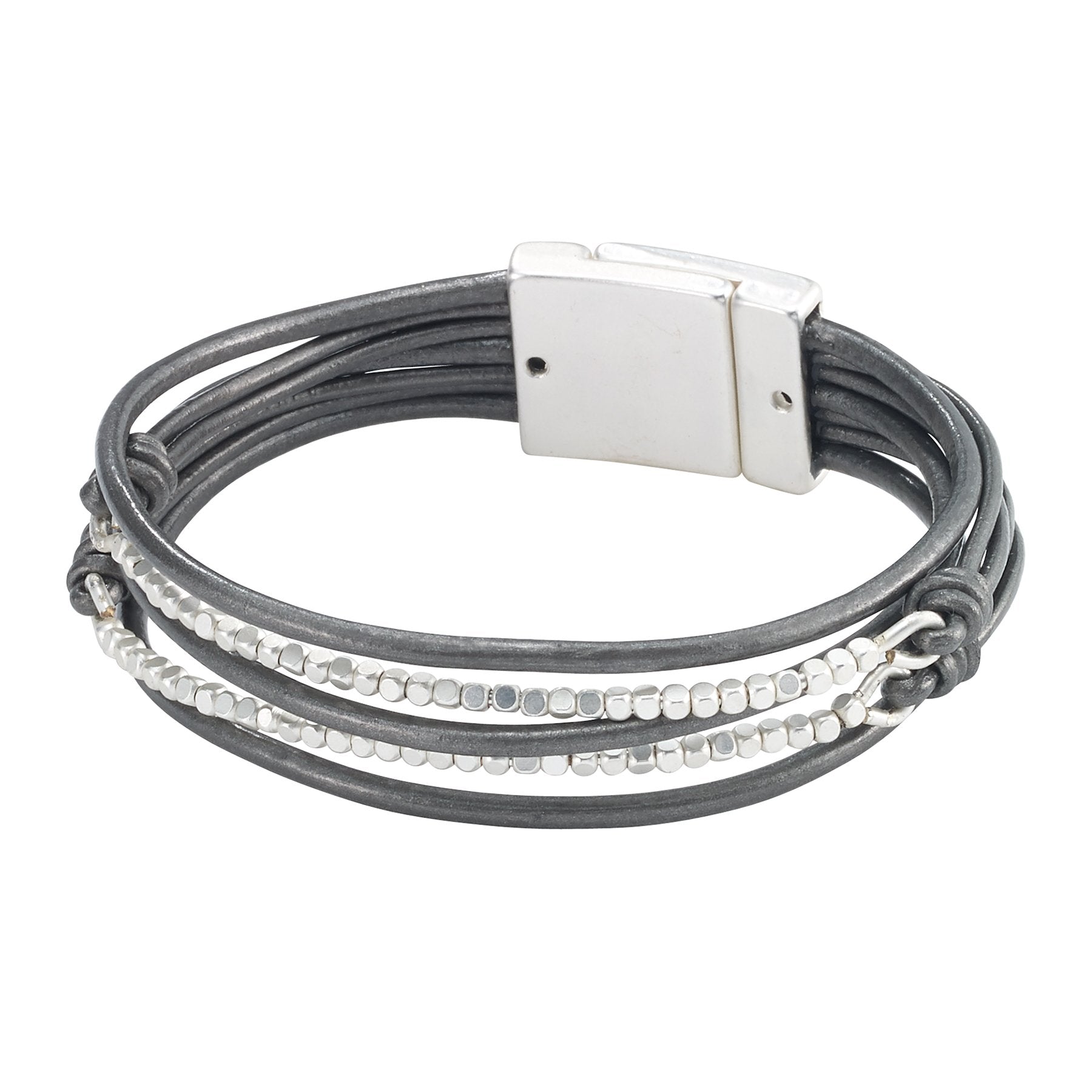 Stainless Steel Square Leather Bracelet
